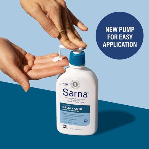 Sarna Calm + Cool Anti-Itch Lotion, Soothe and Relieve Pain and Itch from Insect Bites, Sunburn, & Poison Ivy, Contains 1% Pramoxine Hydrochloride, 0.5% Menthol, Vegan, Steroid-Free, 7.5oz in Saudi Arabia