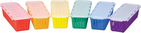 Really Good Stuff Storage Baskets, Set of 6 - Rainbow Colors with Sliding Lids - Plastic Mesh Bins for Pencils, Markers, Art Supplies - 3.25x10x2.5 inches in Saudi Arabia