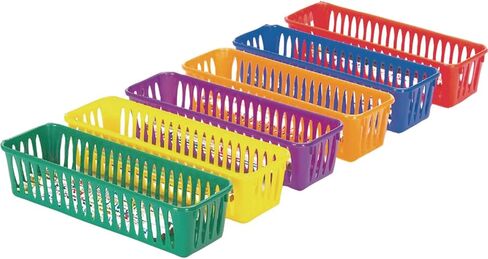 Really Good Stuff Storage Baskets, Set of 6 - Rainbow Colors with Sliding Lids - Plastic Mesh Bins for Pencils, Markers, Art Supplies - 3.25x10x2.5 inches in Saudi Arabia