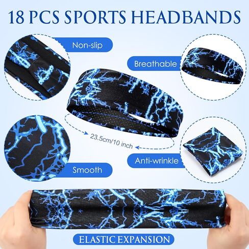 Suhine 18 Pack Sport Sweatbands Headbands for Men Women Workout Headbands Non Slip Headbands Sweat Wicking Guys Sweatband Breathable Headbands for Fitness Running Yoga Cycling in Saudi Arabia