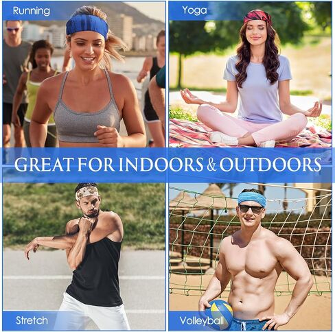 Suhine 18 Pack Sport Sweatbands Headbands for Men Women Workout Headbands Non Slip Headbands Sweat Wicking Guys Sweatband Breathable Headbands for Fitness Running Yoga Cycling in Saudi Arabia