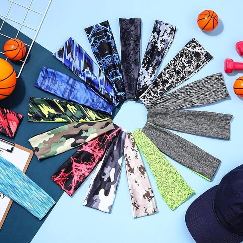 Suhine 18 Pack Sport Sweatbands Headbands for Men Women Workout Headbands Non Slip Headbands Sweat Wicking Guys Sweatband Breathable Headbands for Fitness Running Yoga Cycling in Saudi Arabia