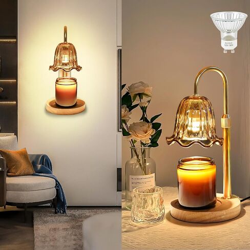 Dual-Mount Flower Candle Warmer Lamp - Wall-Mounted or Table Display, Adjustable Dimmer with Timer, Wood Base Design, Safe Electric Candle Warmer for Scented Any Size Jars, Home Decor and Present in Saudi Arabia