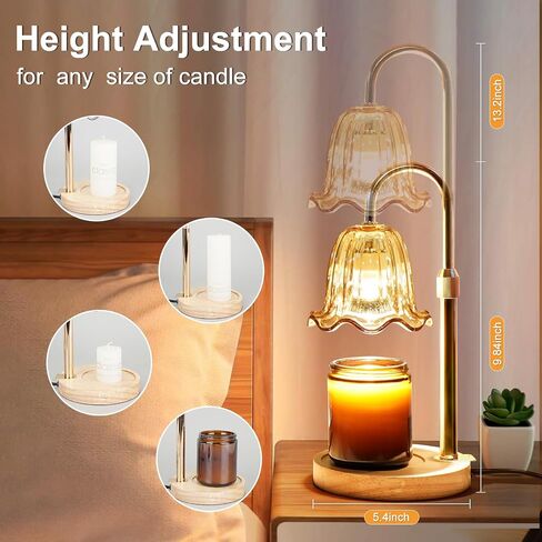 Dual-Mount Flower Candle Warmer Lamp - Wall-Mounted or Table Display, Adjustable Dimmer with Timer, Wood Base Design, Safe Electric Candle Warmer for Scented Any Size Jars, Home Decor and Present in Saudi Arabia