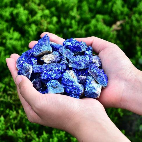 AMOYSTONE 1 Lb Bulk Amethyst Cluster Natural Blue Electroplated Crystal Raw Purple Quartz Crystals Amethyst Cluster Wholesale for Home Decor Gifts Reiki in Saudi Arabia
