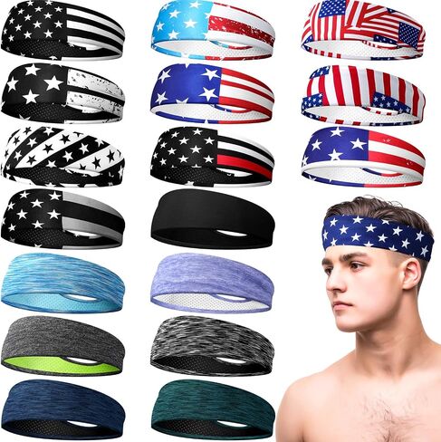 Suhine 18 Pack Sport Sweatbands Headbands for Men Women Workout Headbands Non Slip Headbands Sweat Wicking Guys Sweatband Breathable Headbands for Fitness Running Yoga Cycling in Saudi Arabia