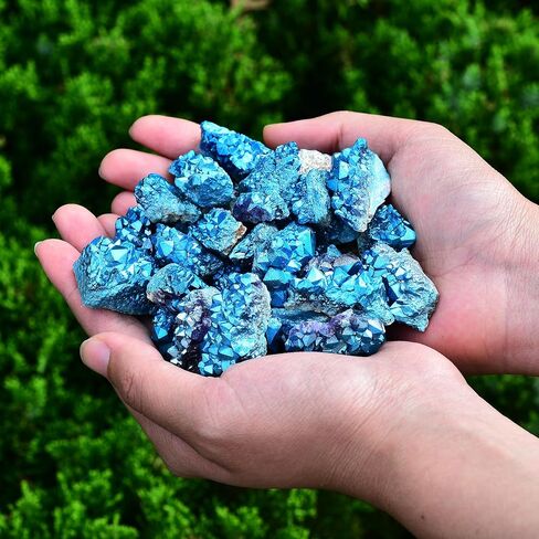 AMOYSTONE 1 Lb Bulk Amethyst Cluster Natural Blue Electroplated Crystal Raw Purple Quartz Crystals Amethyst Cluster Wholesale for Home Decor Gifts Reiki in Saudi Arabia