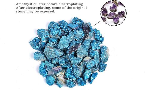 AMOYSTONE 1 Lb Bulk Amethyst Cluster Natural Blue Electroplated Crystal Raw Purple Quartz Crystals Amethyst Cluster Wholesale for Home Decor Gifts Reiki in Saudi Arabia