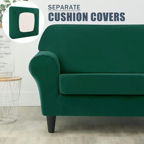 غطاء أريكة قابل للتمدد مكون من 4 قطع من CONRUSER، أغطية أريكة مخملية ناعمة كبيرة الحجم لـ 3 وسائد وواقي أثاث سميك للحيوانات الأليفة والأطفال (أخضر) in Kuwait
