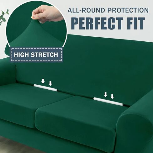 غطاء أريكة قابل للتمدد مكون من 4 قطع من CONRUSER، أغطية أريكة مخملية ناعمة كبيرة الحجم لـ 3 وسائد وواقي أثاث سميك للحيوانات الأليفة والأطفال (أخضر) in Kuwait