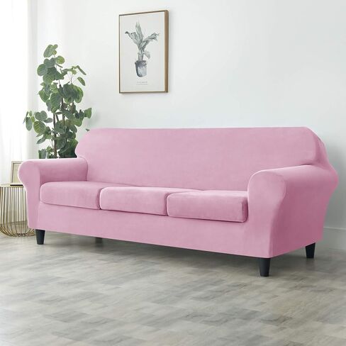 CONRUSER 4 Pieces Stretch Sofa Slipcover, Soft Velvet Oversized Sofa Covers for 3 Cushion Couch Thick Furniture Protector for Pets & Kids (Green) in Saudi Arabia