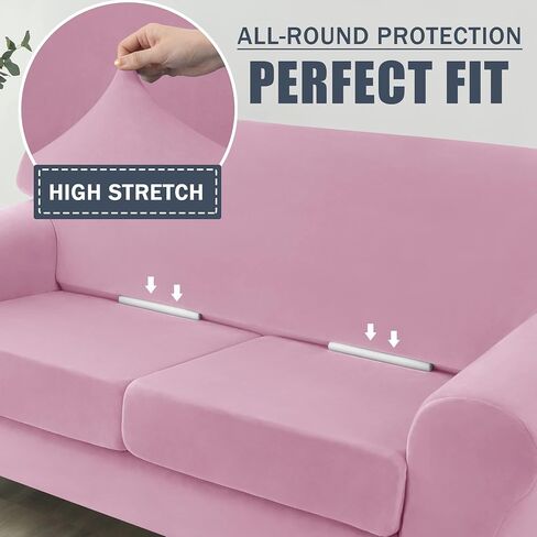 CONRUSER 4 Pieces Stretch Sofa Slipcover, Soft Velvet Oversized Sofa Covers for 3 Cushion Couch Thick Furniture Protector for Pets & Kids (Green) in Saudi Arabia