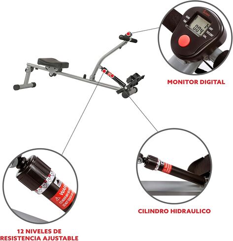 Sunny Health & Fitness Compact Adjustable Rowing Machine with 12 Levels of Complete Body Workout Resistance and Optional SunnyFit App Enhanced Connectivity in Kuwait