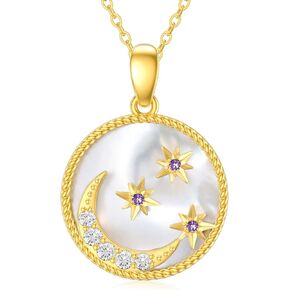 TACKAROR 14K Gold Moon and Sun Necklaces for Women Solid Gold Crescent Moon Pendant Necklace with Moonstone, 16"-18"