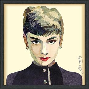 Empire Art Direct Audrey Dimensional Collage Handmade by Alex Zeng Framed Graphic Famous Person Wall Art, 25" x 25" x 1.4", Ready to Hang