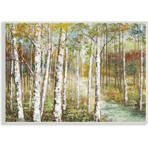 Stupell Industries Beautiful Autumn Birch Grove Stream Painting, Design by Nan, 20 x 16, Multi-Color