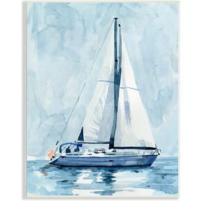 Stupell Industries Nautical Blue Sailboat Tranquil Coastal Water Watercolor Painting, Designed by Emma Caroline White Framed Wall Art, 11 x 14