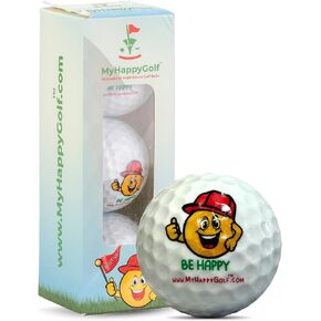 My Happy Golf Smiley Face Golf Balls Gift Set | Novelty Golf Ball 3 Pack | Great Gift for Golfers - Men - Women for Golfers | Golf Presents for Men and Women