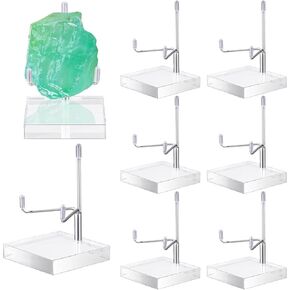 8 Pcs Adjustable Metal Arm Display Stand Easel Silver Small Display Easel Holder with Acrylic Base Rock Display Stand for Geodes Mineral Agate Collection (2.4 x 2.4 x 3.5 Inch)