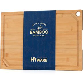 Hiware Extra Large Bamboo Cutting Board for Kitchen, Heavy Duty Wood Cutting Boards with Juice Groove, 100% Organic Bamboo, Pre Oiled, 18" x 12"