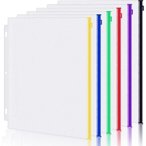 Antner 18PCS Letter Size Binder Pockets for 3 Ring Binder, 3 Holes Zipper Binder Pouch Insert Pages Sheet Protectors Loose Leaf Bags Waterproof PVC Document Folders Filling Bags, 6 Colors Zipper