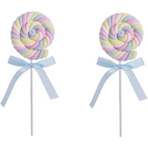 2PCS Artificial Marshmallow Lollipops Fake Cotton Candy Dessert Model Decoration Prop DIY Ornaments