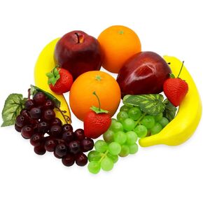 11 Pcs Fake Fruit Artificial Plastic Foam Fruits Faux Simulation Fake Apples Bananas Oranges Strawberries Grapes for Home Kitchen Holiday Party Photography Props Lifelike Decorate