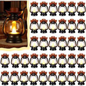 ROCEEI 12 Pieces Cowboy Hats Mini Lantern Decoration Mini Lantern with Western Mini Cowboy Hats Decoration Mini Lantern with LED Candle Hanging Rustic Decor for Wedding Birthday Western Party Decors