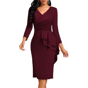 Womens Church Wedding Guest Elegant Dress 3/4 Sleeves Bridesmaid Formal Party Pencil Mini Dresses
