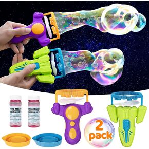 2 Bubble Guns for Toddlers&Boys&Girls 3+, Automatic Portable Bubble Machines with Bubble Refill Solution(30 oz Total), Bubbles Blaster Maker for Outdoor Activity Toys Gifts, Blue&Pink