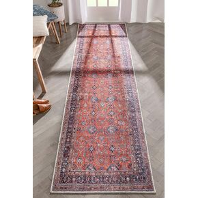 Well Woven Brinta Machine Washable Vintage Style Updated Distressed Medallion Oriental 2'7'' x 9'10'' Runner Ivory Rust