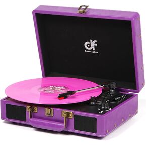 Vintage Bluetooth Suitcase Record Player with Built-in Speakers, 3 Speed Portable Turntable with USB Vinyl Audio Recorder RCA AUX-in & Headphone Jack (Purple, 2024 New Version)