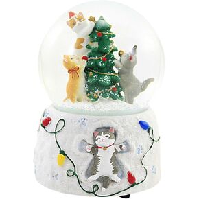 Roman Musical Wind Up Kitties with Tree Snowglobe, 100mm, 6-inch Height, Tabletop Decor