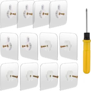 OOTSR 12-Set Adhesive Screws Wall Mount Hanging Nails No-Trace No Drilling Stick-on Sticky Screw with Screwdriver for Bathroom Kitchen Storage Room Tile Wall Shower Room
