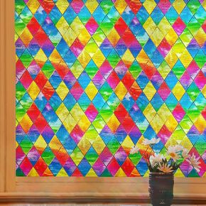 Stained Glass Window Film,3D Decorative Static Cling Window Privacy Film,Non-Adhesive UV Blocking Heat Control Window Film (Pink Ginkgo Leaves,24x35in)