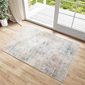 8x10 Washable Area Rug Beige Grey Abstract Modern Living Room Bedroom Large Throw Rug Non Slip Soft Distressed Low Pile Neutral Indoor Floor Carpet for Dining Room Kitchen Office Entryway Decor