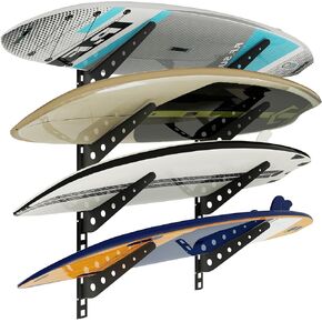 Neorexon Surfboard Storage Rack 4 Level, Horizontal and Adjustable Surfboard Wall Rack with 8 Protective Paddle Board Wall Rack, Holds 4 or More Boards Storage Mount System at Home and Garage