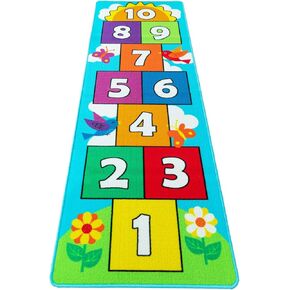 Hop & Count Hopscotch Rug for Kids, Floor Play Area Rug Game Carpet Crawl Jump Mat, Skid-Proof Backing, Great Gift for Boys Girls, Room Decor, Classic Hopscotch Rug for Preschool Playroom