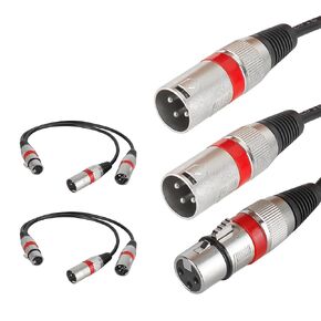 3 Pack 1 Male to 2 Female XLR Splitter Cable, Y Splitter Microphone Cable XLR Male to Dual Female, 3 Pin Patch Balanced Audio 1 Male to 2 Female XLR Splitter Microphone Extension Cable-1 Feet