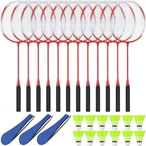 12 Pack Badminton Rackets Set Including Rackets, Nylon Shuttlecocks and Carry Bag for Outdoor Backyard Games Beginners