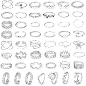 NEWITIN 45 Pieces Gold Stackable Rings for Women Trendy Cute Stuff Simple Star Moon Knuckle Rings Set Adjustable Rings for Women Teen Girl Gifts