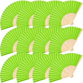JOHOUSE 12PCS Folding Fabric Fans, Handheld Fabric Fan Foldable Decorative Fans Rose Red Bamboo Fan for Party Dancing DIY Wall Decoration