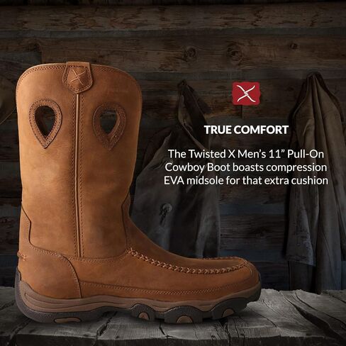 Twisted X Men's 11" Nano Toe Boot - Pull-On Cowboy Boots Crafted with Nano Composite Safety Toe, DuraTWX Hybrid Performance Leather, CellSole Footbed, and Leather Pull Holes, Charcoal & Tan, 7.5 M in Saudi Arabia