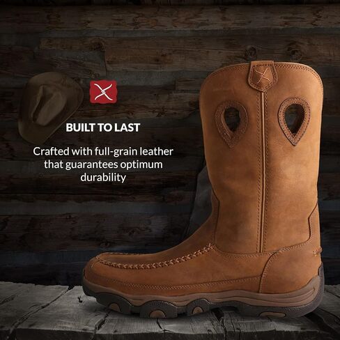 Twisted X Men's 11" Nano Toe Boot - Pull-On Cowboy Boots Crafted with Nano Composite Safety Toe, DuraTWX Hybrid Performance Leather, CellSole Footbed, and Leather Pull Holes, Charcoal & Tan, 7.5 M in Saudi Arabia