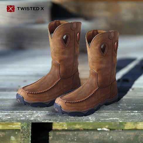 Twisted X Men's 11" Nano Toe Boot - Pull-On Cowboy Boots Crafted with Nano Composite Safety Toe, DuraTWX Hybrid Performance Leather, CellSole Footbed, and Leather Pull Holes, Charcoal & Tan, 7.5 M in Saudi Arabia