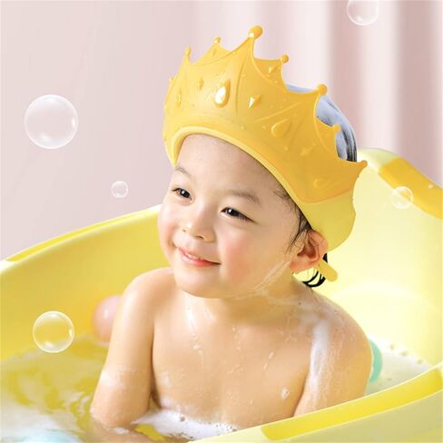 Baby Shower Cap for Kids,Shower Hat for Kids,Adjustable Toddler Hair Washing Shield,Cute Crown Shape Silicone Baby Shower Visor Shampoo Cap for Eye and Ear Protection(blue) in Saudi Arabia