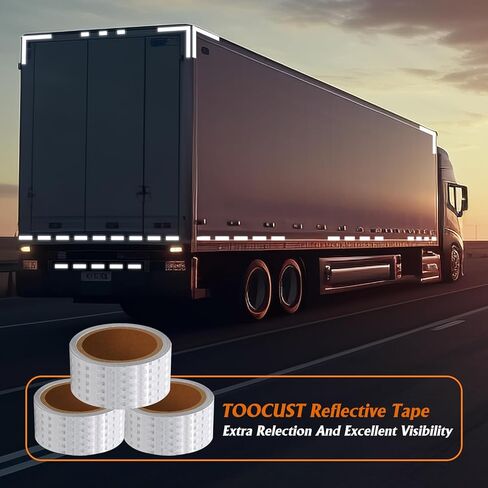 شريط عاكس 2 بوصة × 20 قدم، شريط أمان خارجي، شريط عاكس متين ومقاوم للماء للسيارات والدراجات والمقطورات والسلالم يتوهج في الظلام، 3 لفات in Kuwait