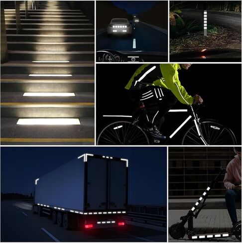 شريط عاكس 2 بوصة × 20 قدم، شريط أمان خارجي، شريط عاكس متين ومقاوم للماء للسيارات والدراجات والمقطورات والسلالم يتوهج في الظلام، 3 لفات in Kuwait