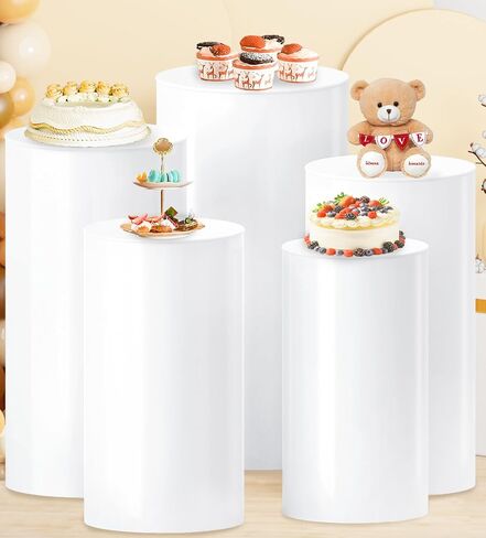 Cylinder Pedestal Stand 3Pcs White Round Cylinder Stand Pedestal Large Round Cylinder Pedestal Tables for Parties Pedestal Display Plinth Pillars for Wedding Ceremony Party Supplies in Saudi Arabia