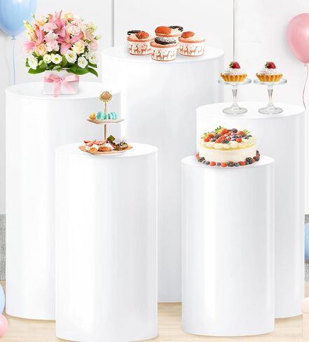 Cylinder Pedestal Stand 3Pcs White Round Cylinder Stand Pedestal Large Round Cylinder Pedestal Tables for Parties Pedestal Display Plinth Pillars for Wedding Ceremony Party Supplies in Saudi Arabia